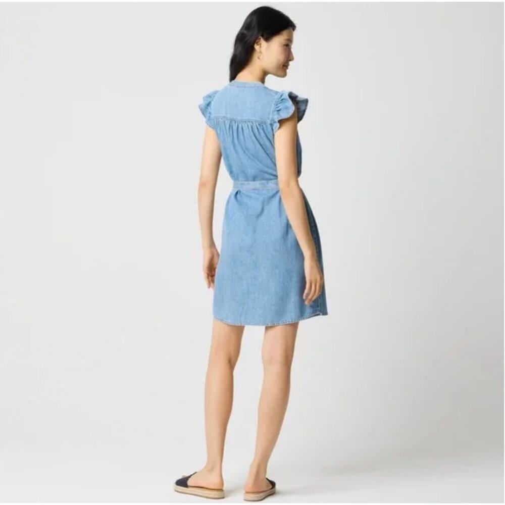 NWT J. Crew Ruffle Sleeve Denim Mini Dress English Blue Wash CK540 Size 12 - Picture 3 of 13